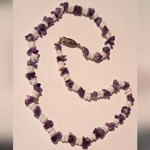 * Vintage Amethyst & Genuine Freshwater Pearls Necklace